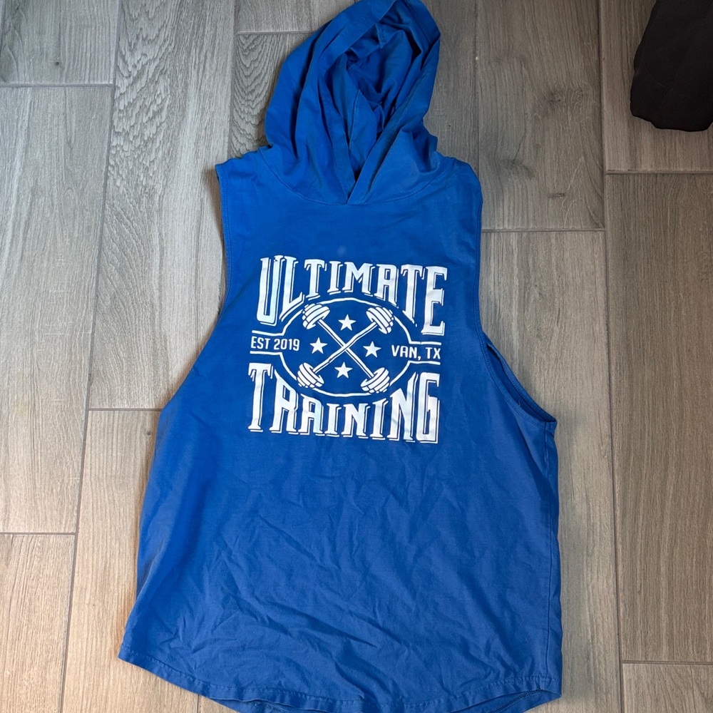 Blue Sleeveless Hoodie with Ultimate Training Print